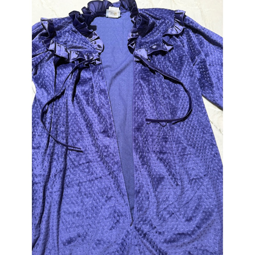 Donna Richard Gilligan O'Malley Vintage Purple Velvet Ruffle Maxi Robe USA Made - Picture 12 of 16